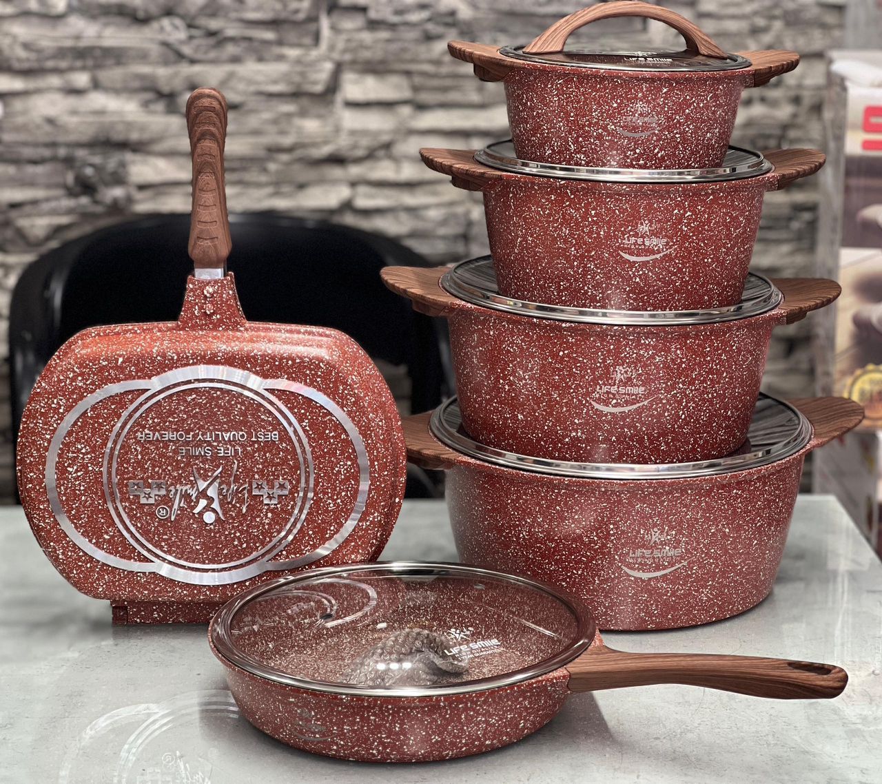 سرویس قابلمه چدن دو بر گرانیت 12 پارچ لایف اسمایل