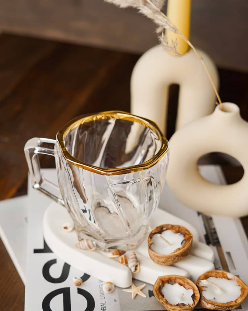 فنجان چای اچ پی مدل اسکوئر لب طلایی