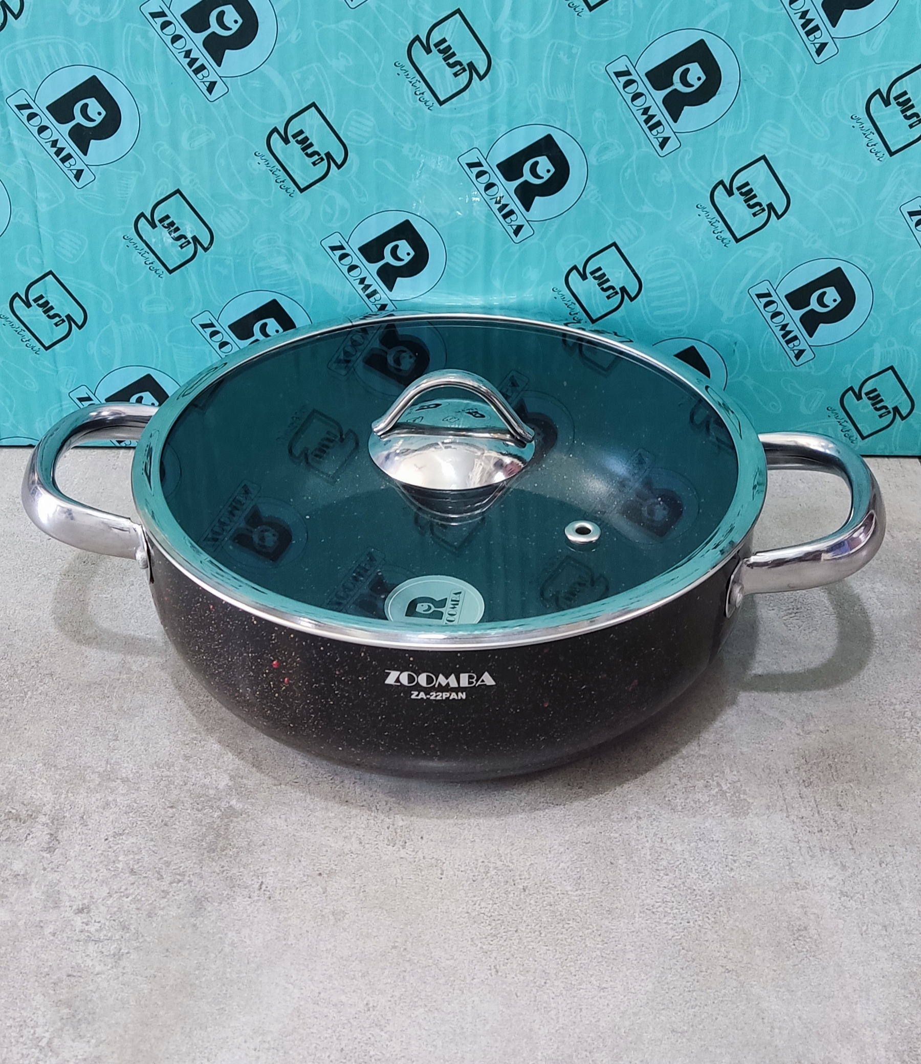 تابه دوبرگرانیت سایز 22 زومبا دو دسته درب پیرکس